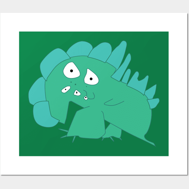 Child Art - Green Dinosaur Monster Alien Wall Art by MikhaNikhaRose